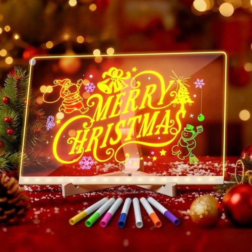 LED Light Up Erasable Drawing Board with Colored Markers and Stand