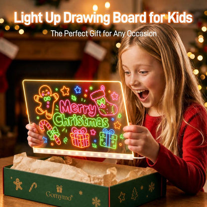 LED Light Up Erasable Drawing Board with Colored Markers and Stand