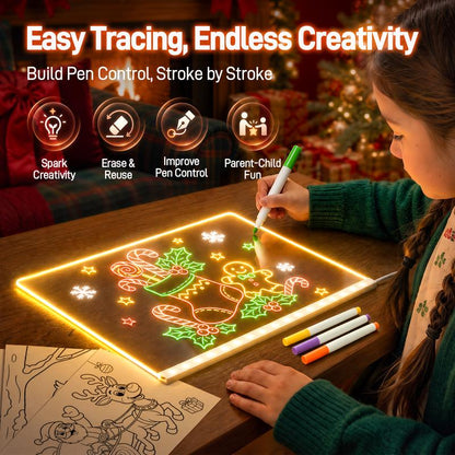 LED Light Up Erasable Drawing Board with Colored Markers and Stand