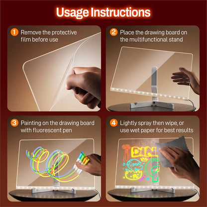 LED Light Up Erasable Drawing Board with Colored Markers and Stand