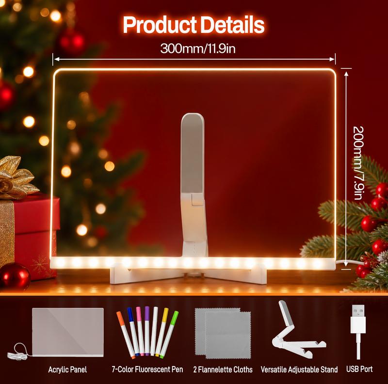 LED Light Up Erasable Drawing Board with Colored Markers and Stand